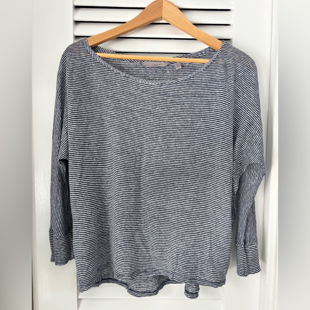 Athleta Navy Striped Long Sleeve Top